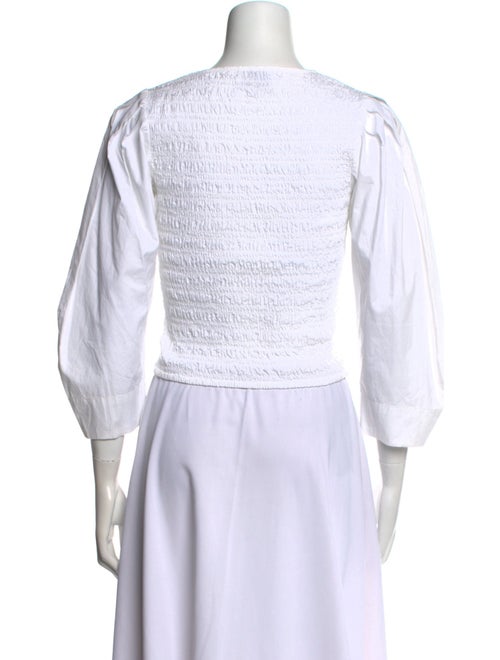 Ganni Square Neckline Three-Quarter Sleeve Crop Top