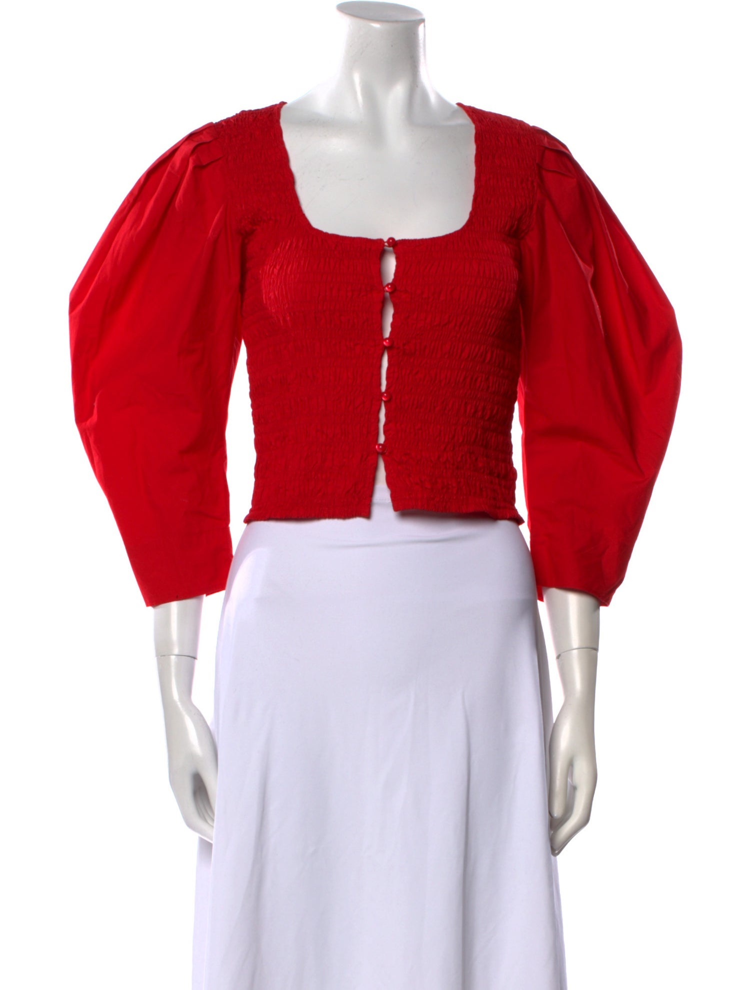 Ganni Square Neckline Three-Quarter Sleeve Crop Top