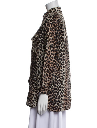 Ganni Linen Animal Print Button-Up Top