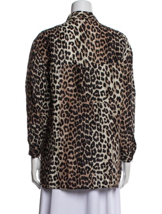 Ganni Linen Animal Print Button-Up Top