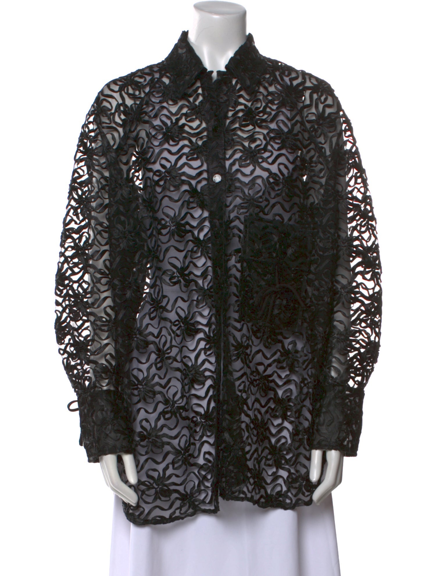 Ganni Lace Pattern Long Sleeve Button-Up Top