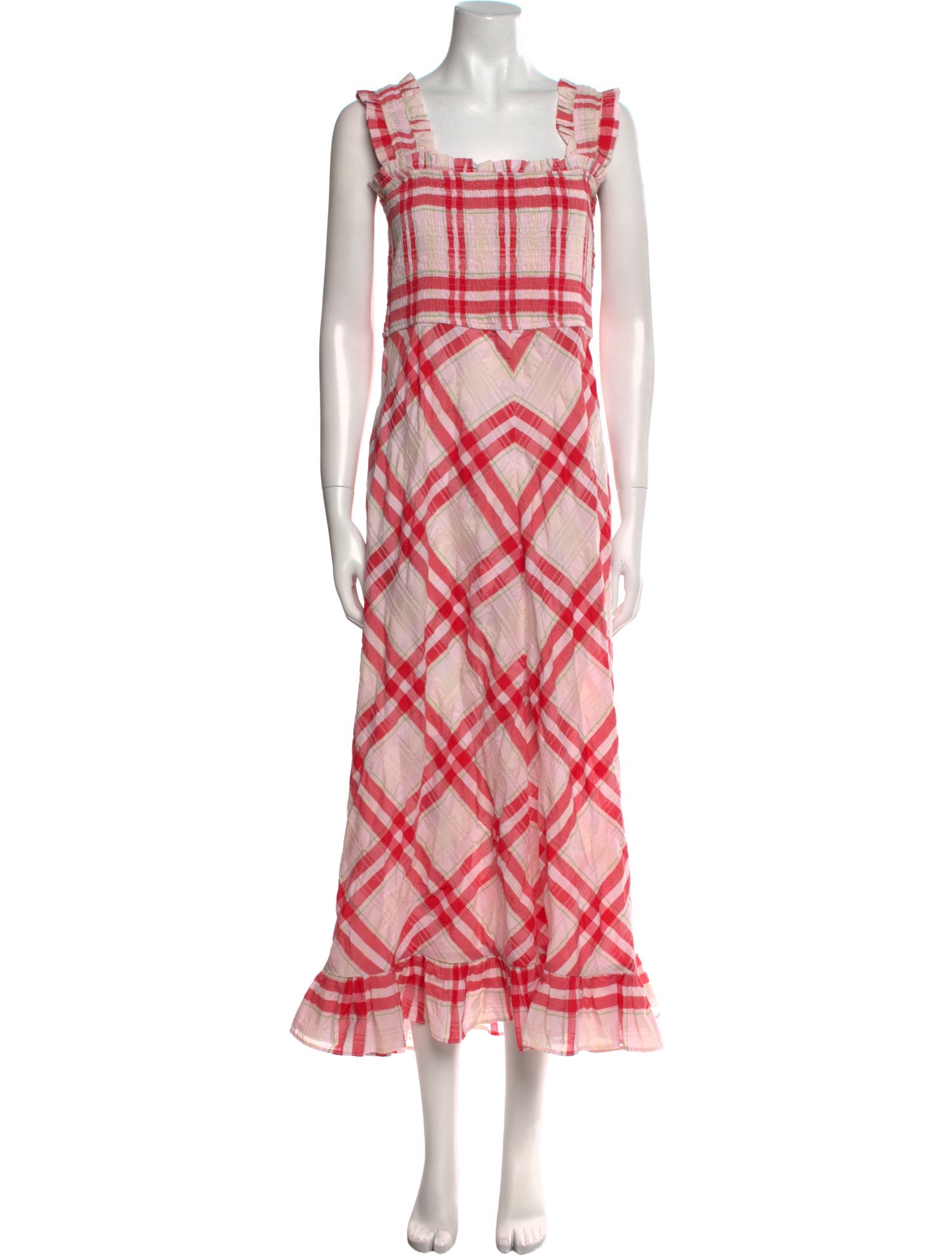 Ganni Plaid Print Long Dress