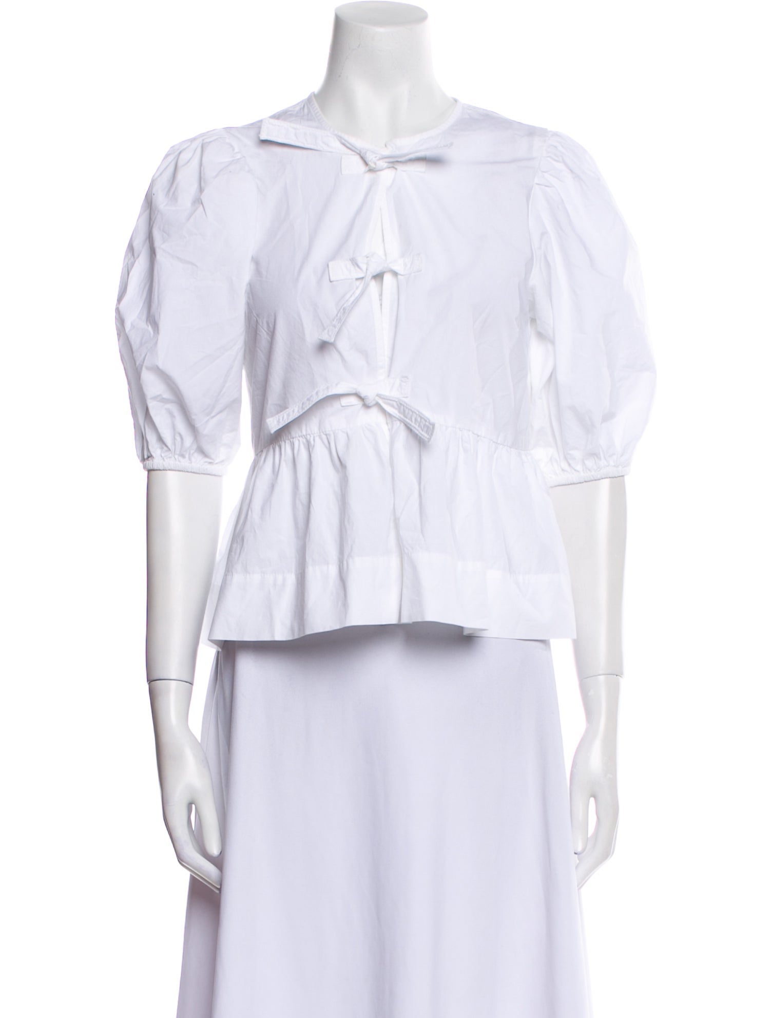 Ganni Mock Neck Three-Quarter Sleeve Crop Top