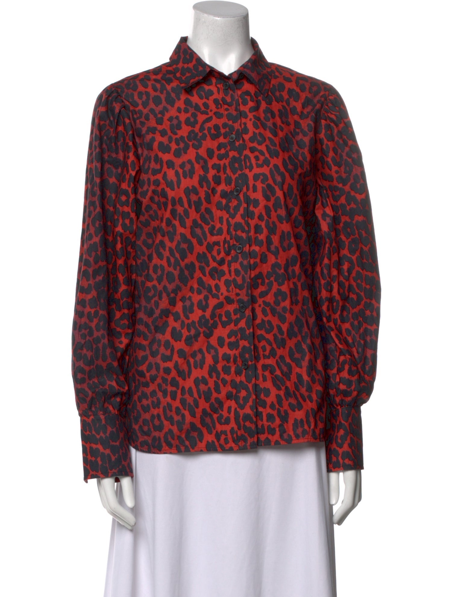 Ganni Animal Print Long Sleeve Button-Up Top
