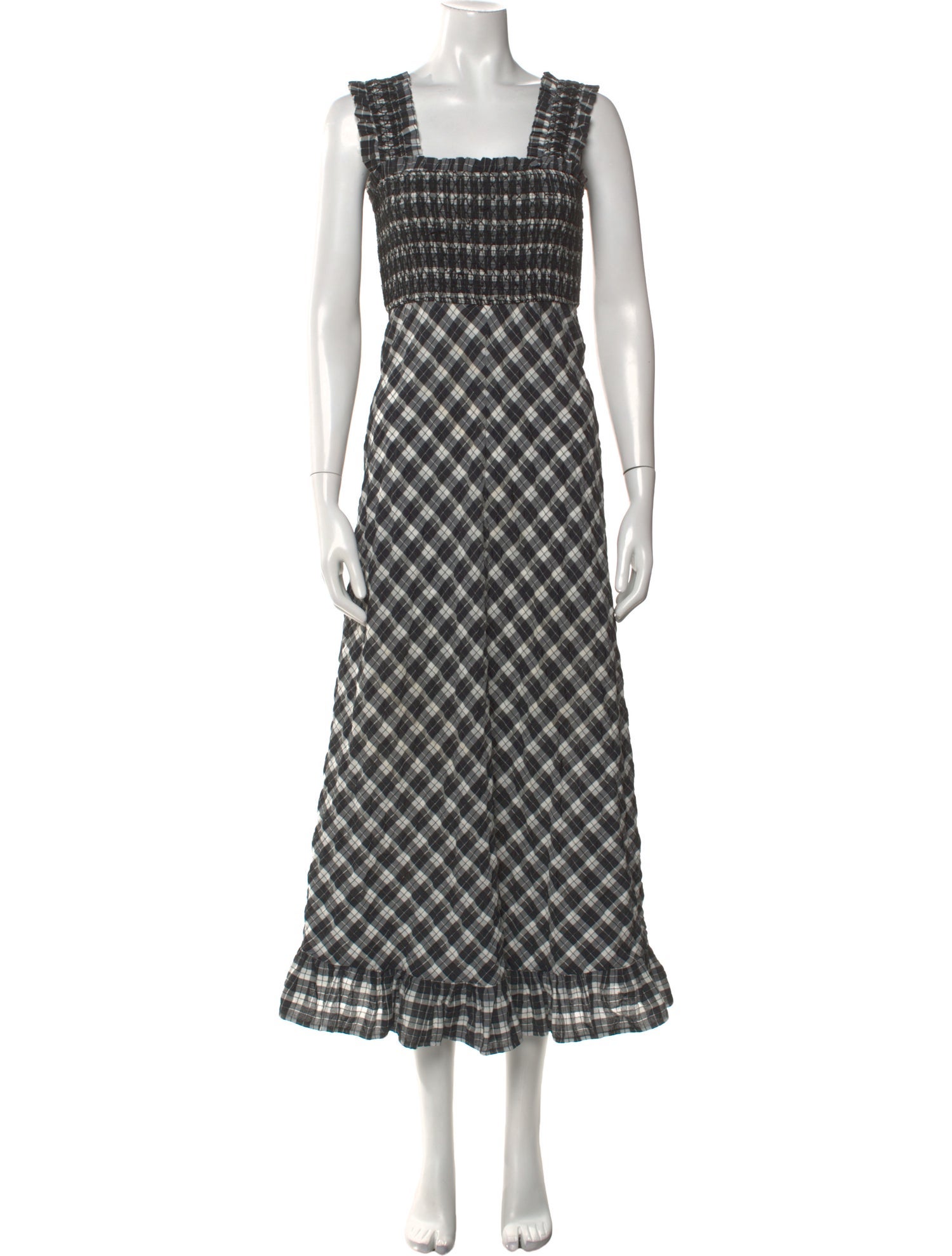 Ganni Plaid Print Long Dress