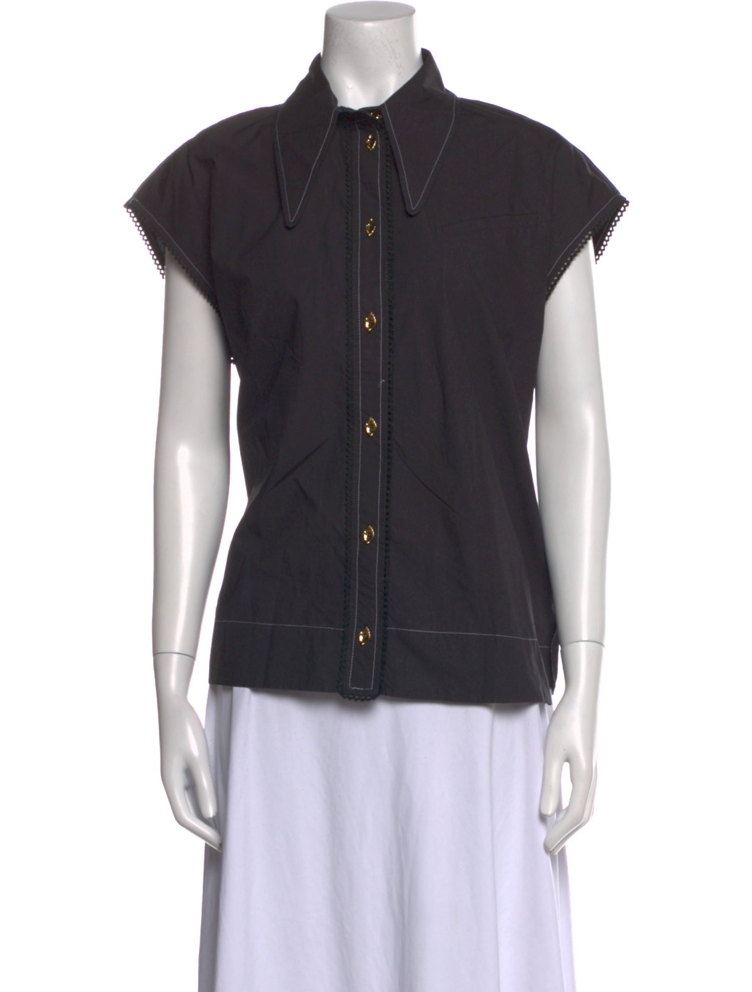 Ganni Short Sleeve Button-Up Top