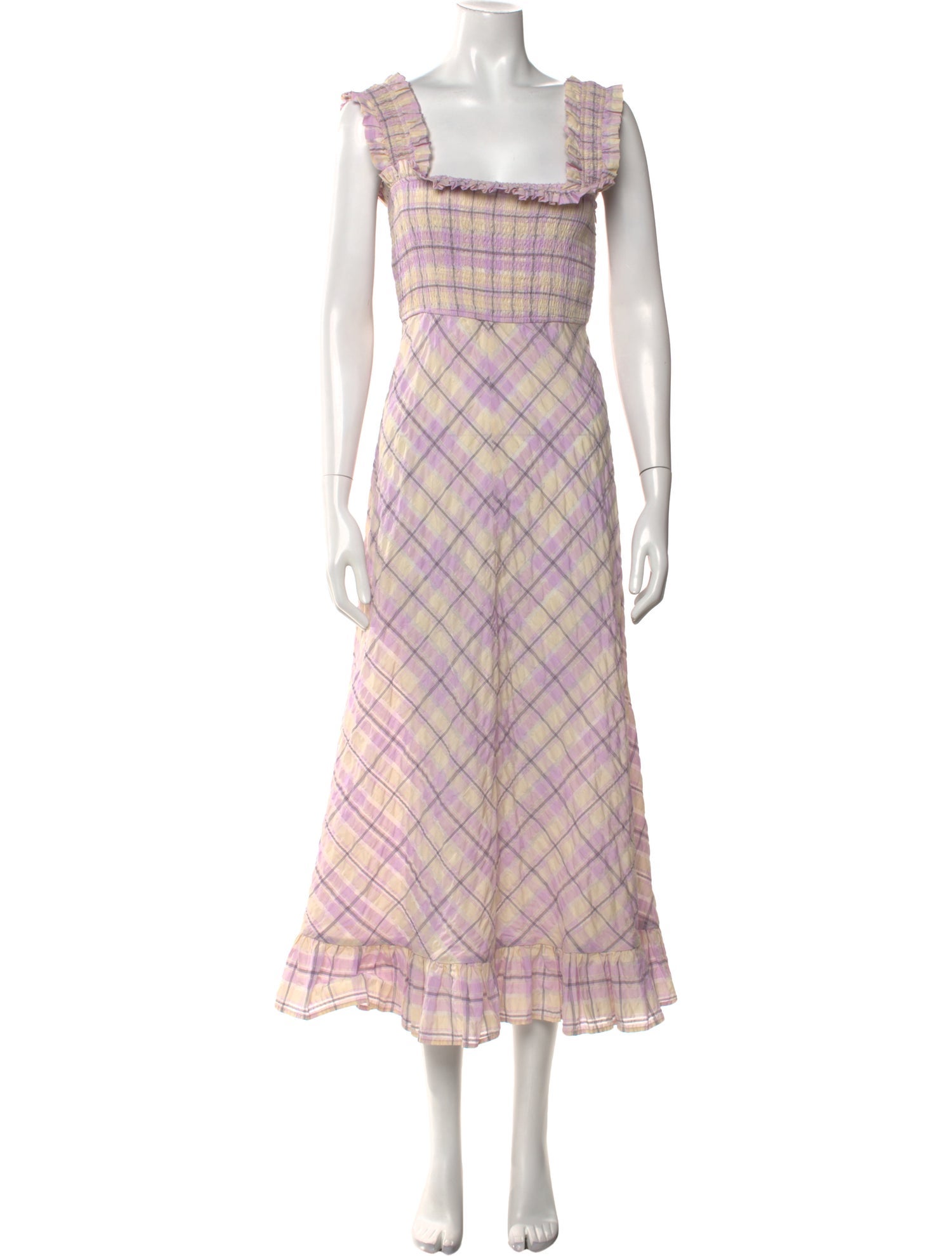 Ganni Plaid Print Long Dress