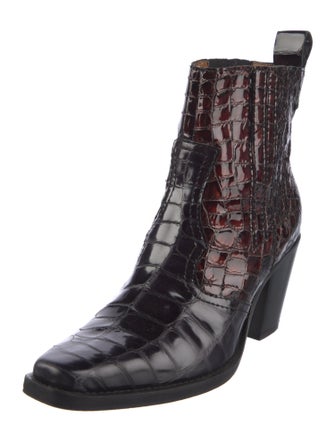 Ganni Patent Leather Printed Western Boots
