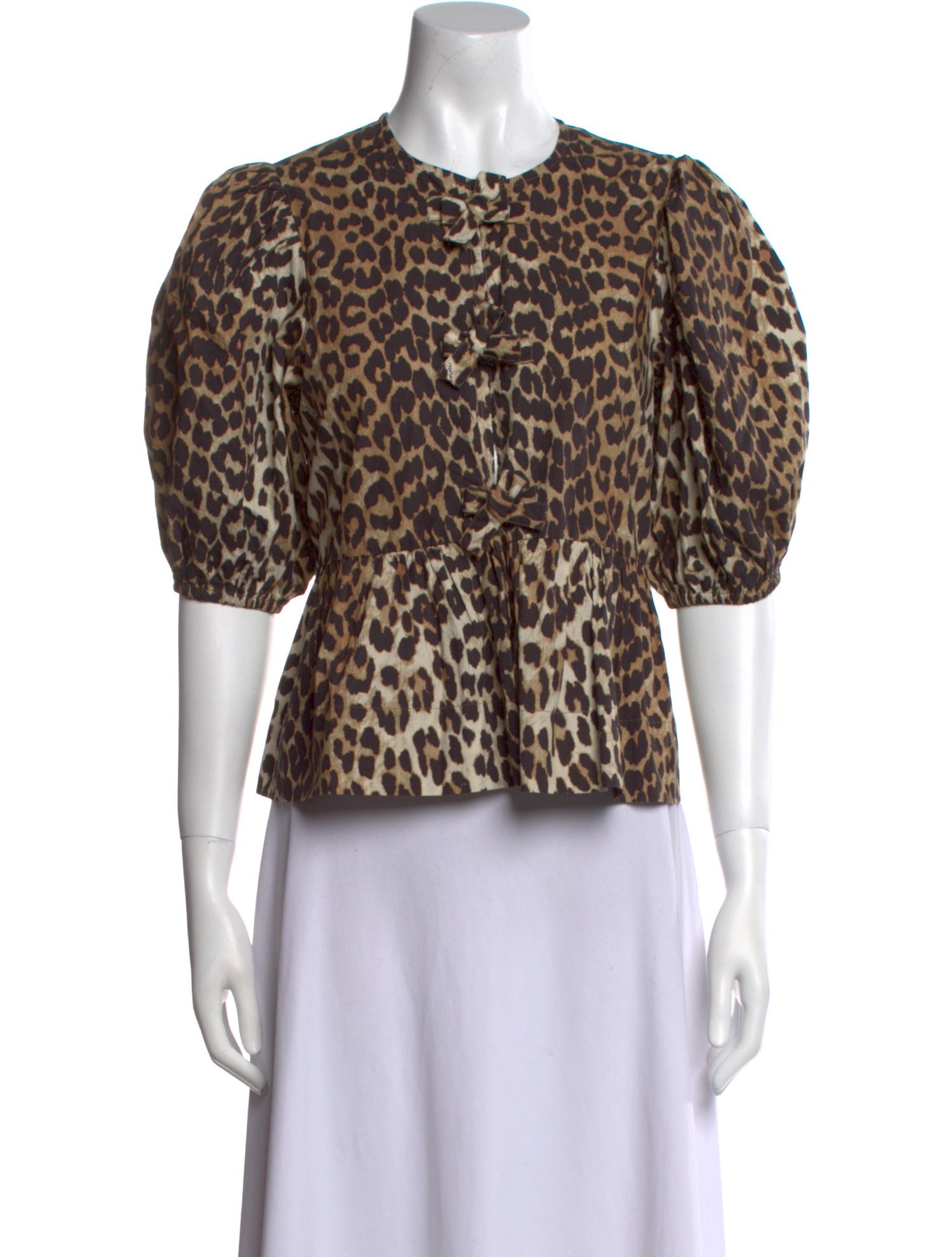 Ganni Animal Print Crew Neck Crop Top