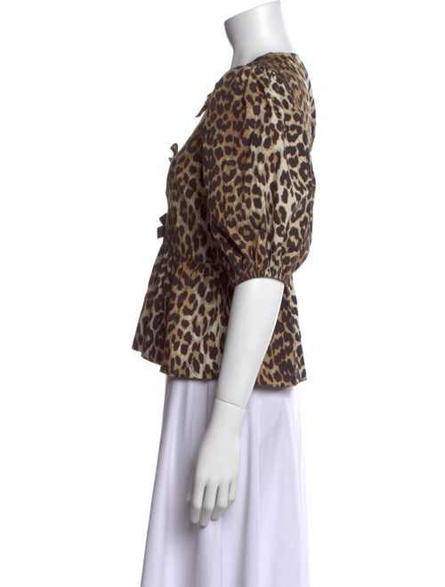 Ganni Animal Print Crew Neck Crop Top
