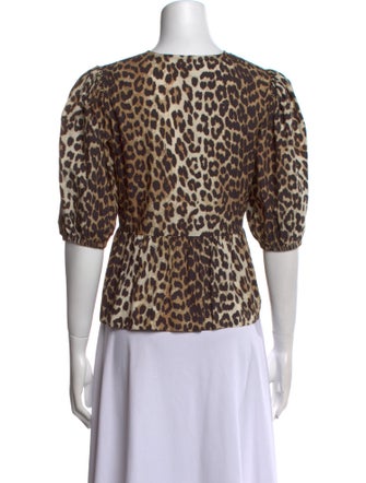 Ganni Animal Print Crew Neck Crop Top