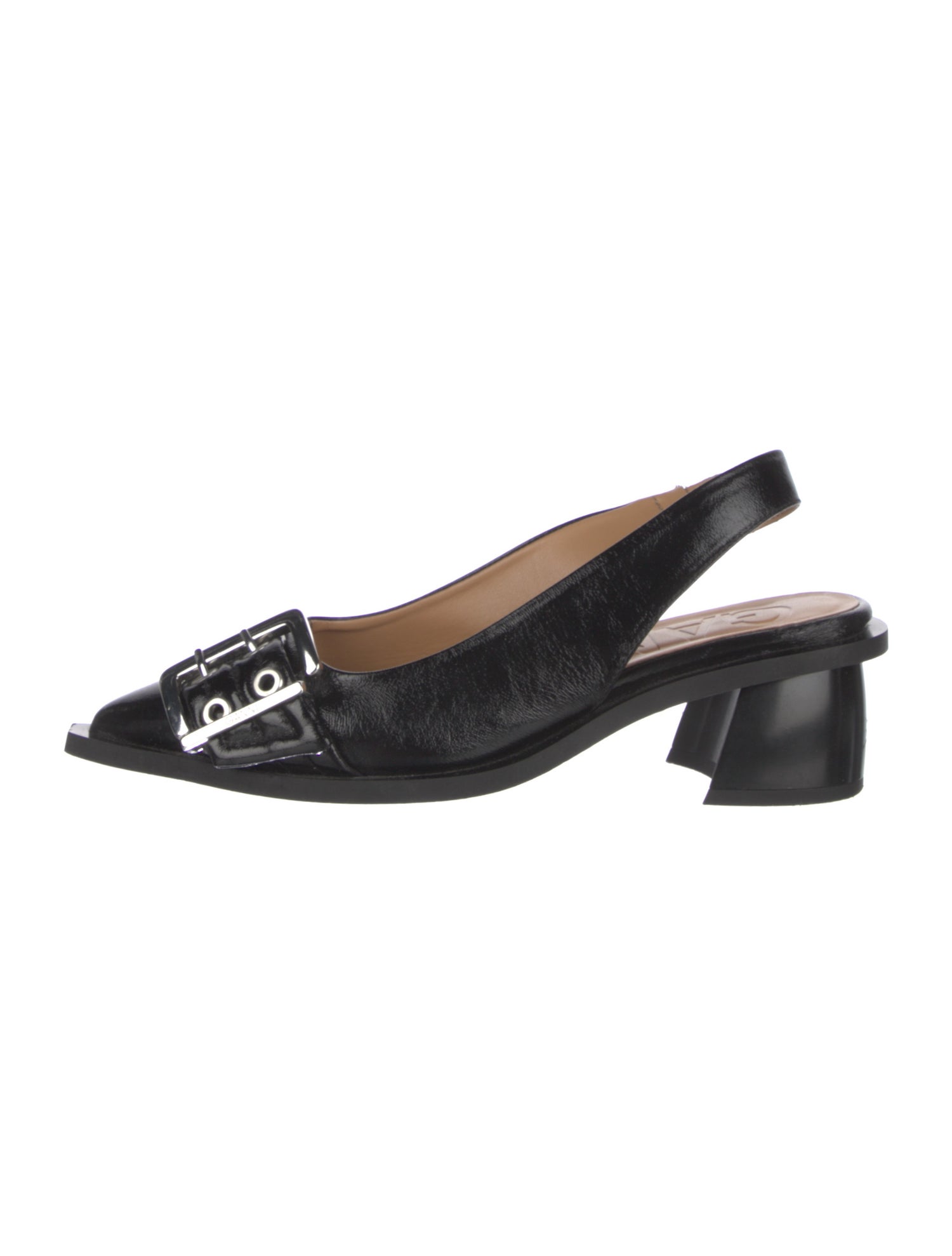 Ganni Patent Leather Eyelet Trim Slingback Pumps