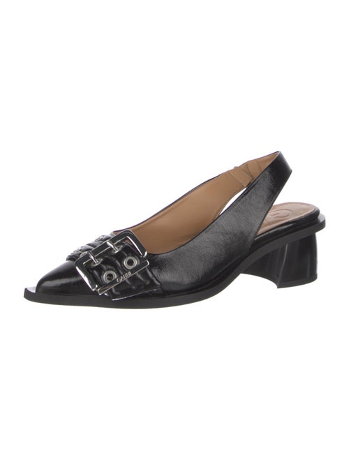 Ganni Patent Leather Eyelet Trim Slingback Pumps