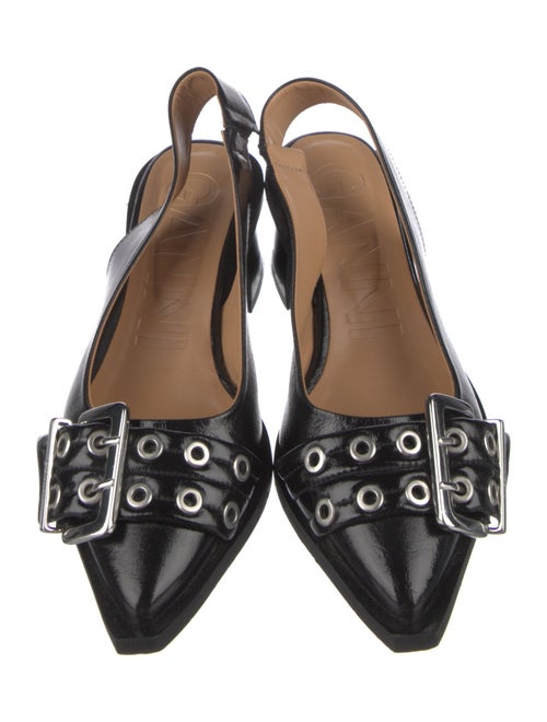 Ganni Patent Leather Eyelet Trim Slingback Pumps