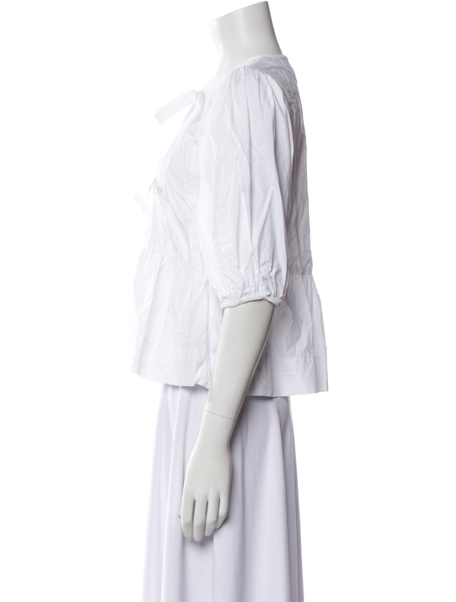 Ganni Tie Neck Three-Quarter Sleeve Crop Top