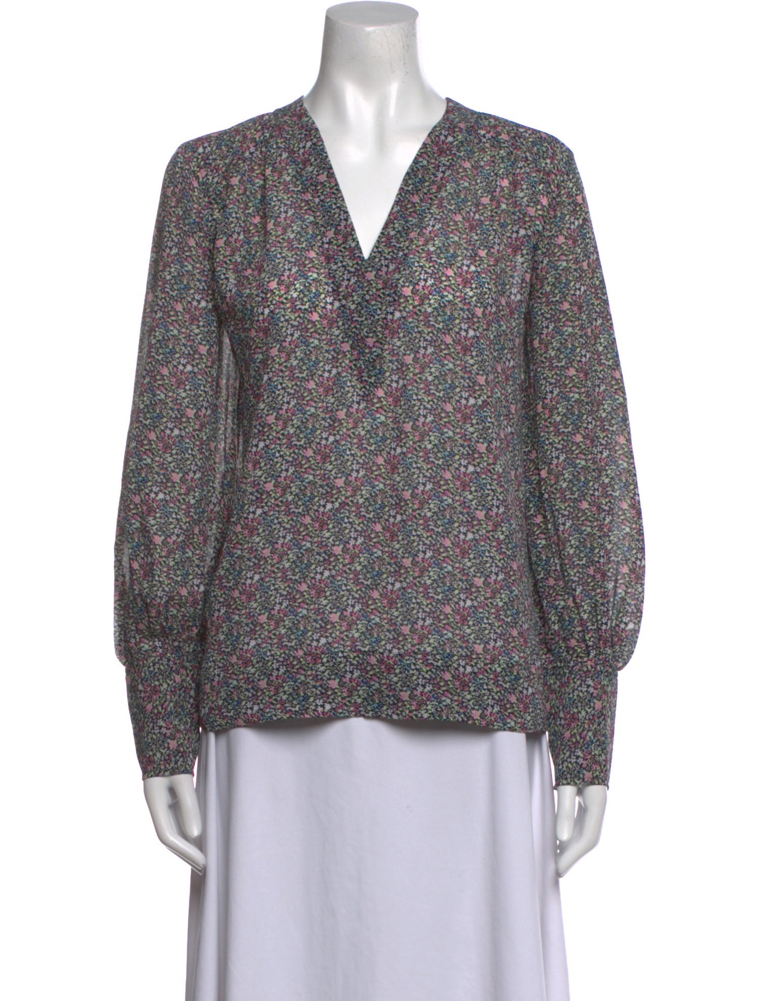 Ganni Floral Print V-Neck Blouse