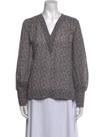 Ganni Floral Print V-Neck Blouse