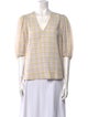 Ganni Plaid Print V-Neck Blouse