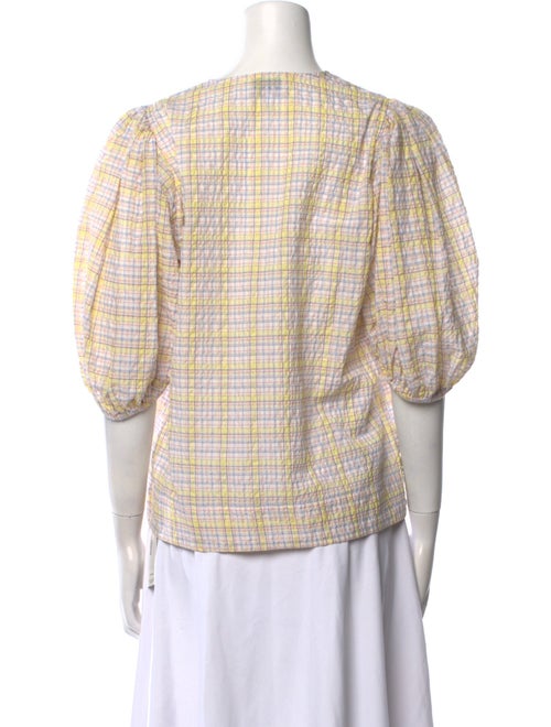 Ganni Plaid Print V-Neck Blouse