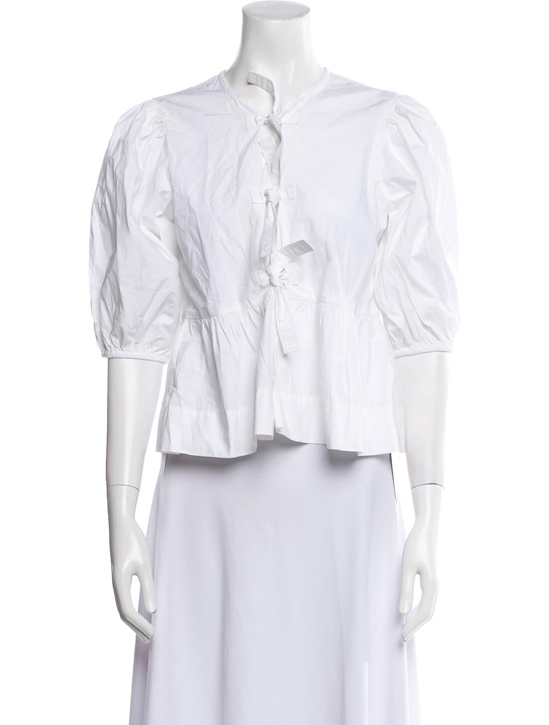 Ganni V-Neck Three-Quarter Sleeve Crop Top