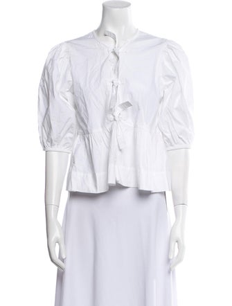 Ganni V-Neck Three-Quarter Sleeve Crop Top