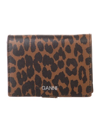 Ganni Saffiano Leather Animal Print Compact Wallet