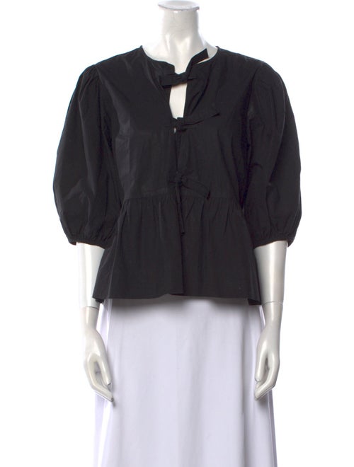 Ganni V-Neck Three-Quarter Sleeve Blouse