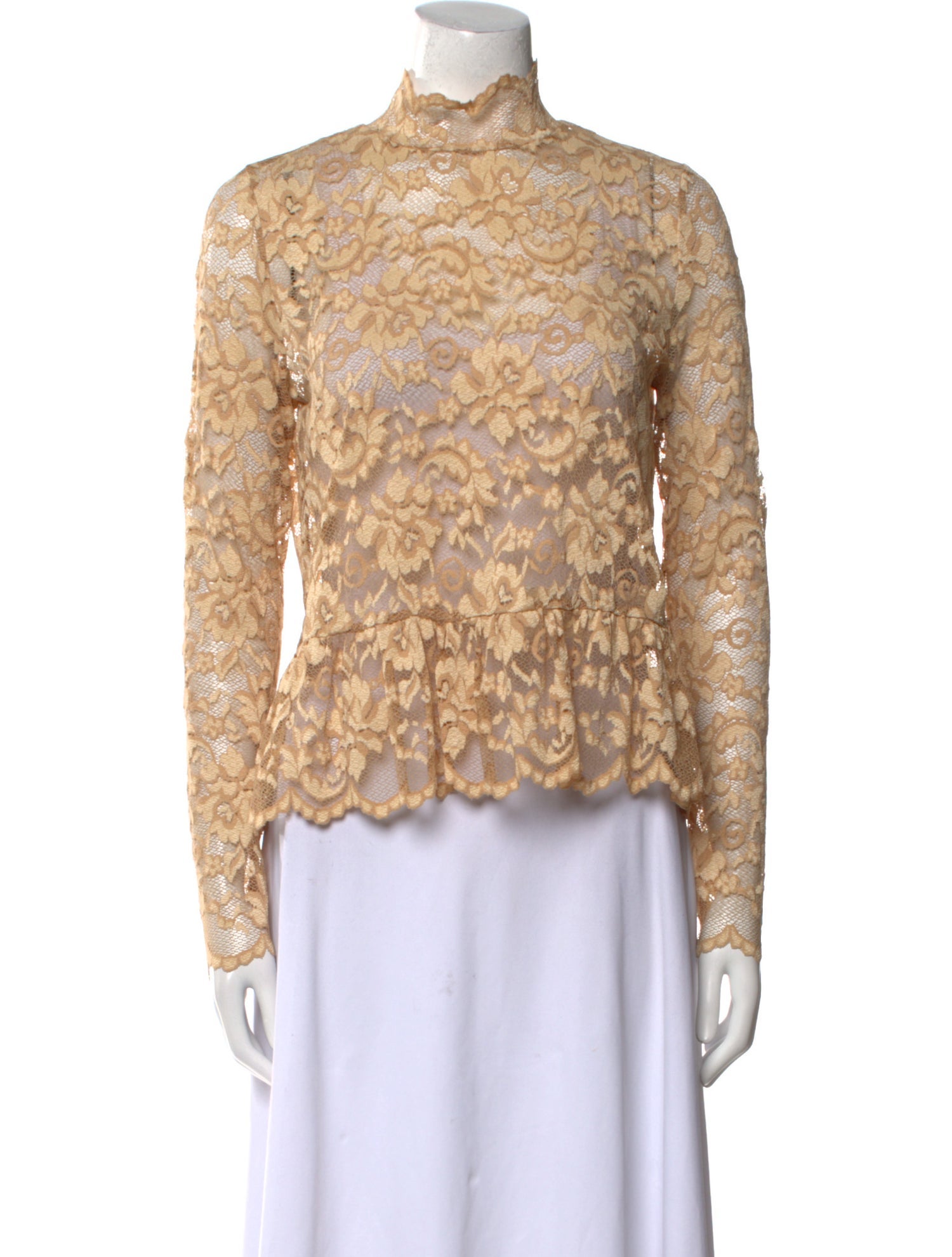Ganni Lace Pattern Mock Neck Blouse