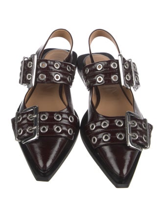 Ganni Patent Leather Leather Trim Embellishment Slingback Flats