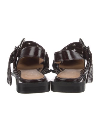 Ganni Patent Leather Leather Trim Embellishment Slingback Flats