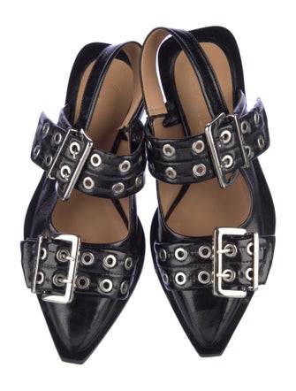 Ganni Patent Leather Eyelet Trim Slingback Flats