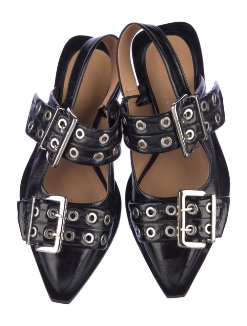 Ganni Patent Leather Eyelet Trim Slingback Flats