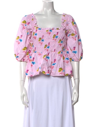 Ganni Floral Print Square Neckline Blouse