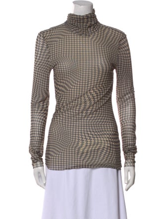 Ganni Houndstooth Print Turtleneck Top