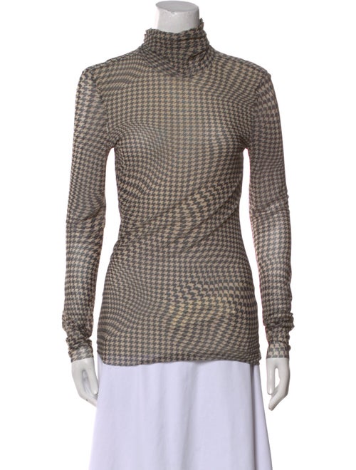 Ganni Houndstooth Print Turtleneck Top