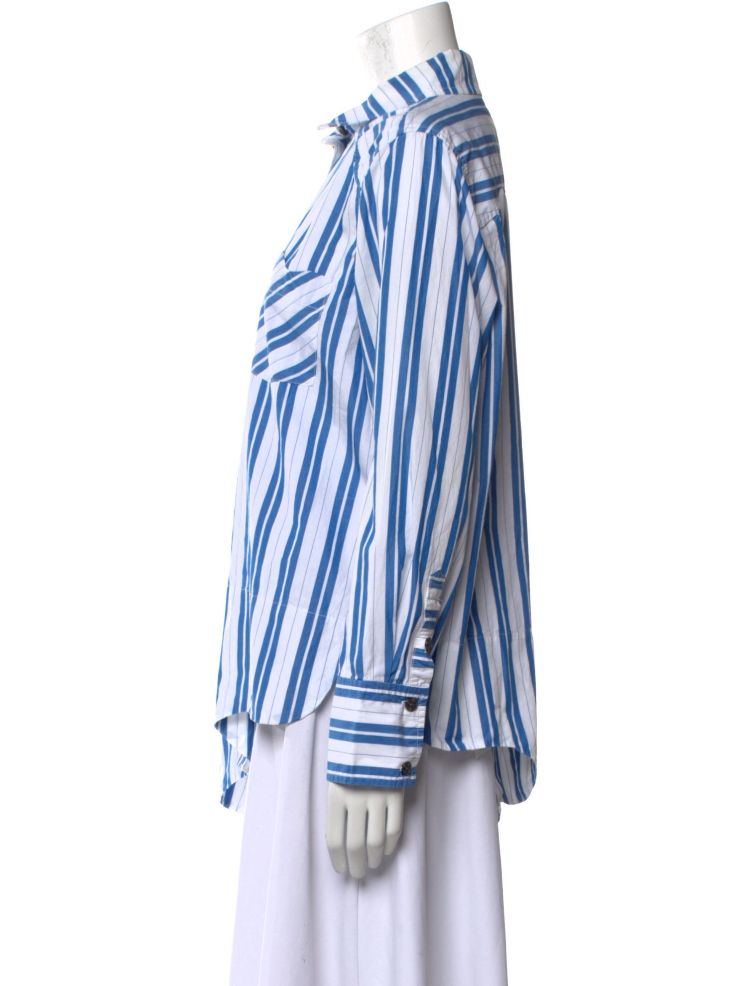 Ganni Striped Long Sleeve Button-Up Top