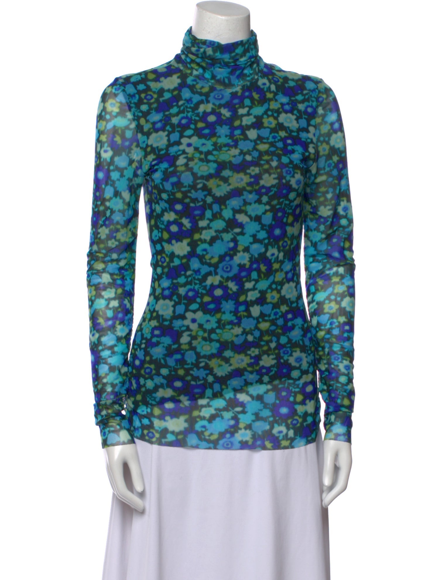 Ganni Floral Print Mock Neck Blouse
