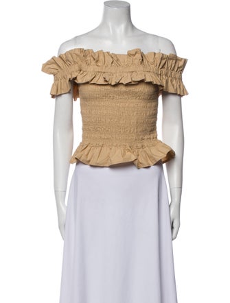 Ganni Off-The-Shoulder Short Sleeve Crop Top