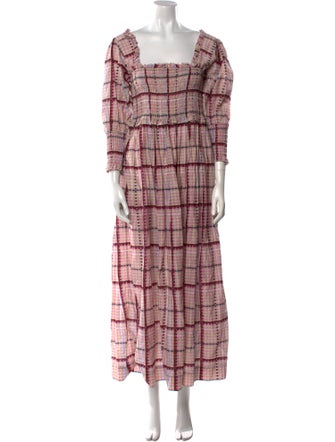 Ganni Plaid Print Long Dress