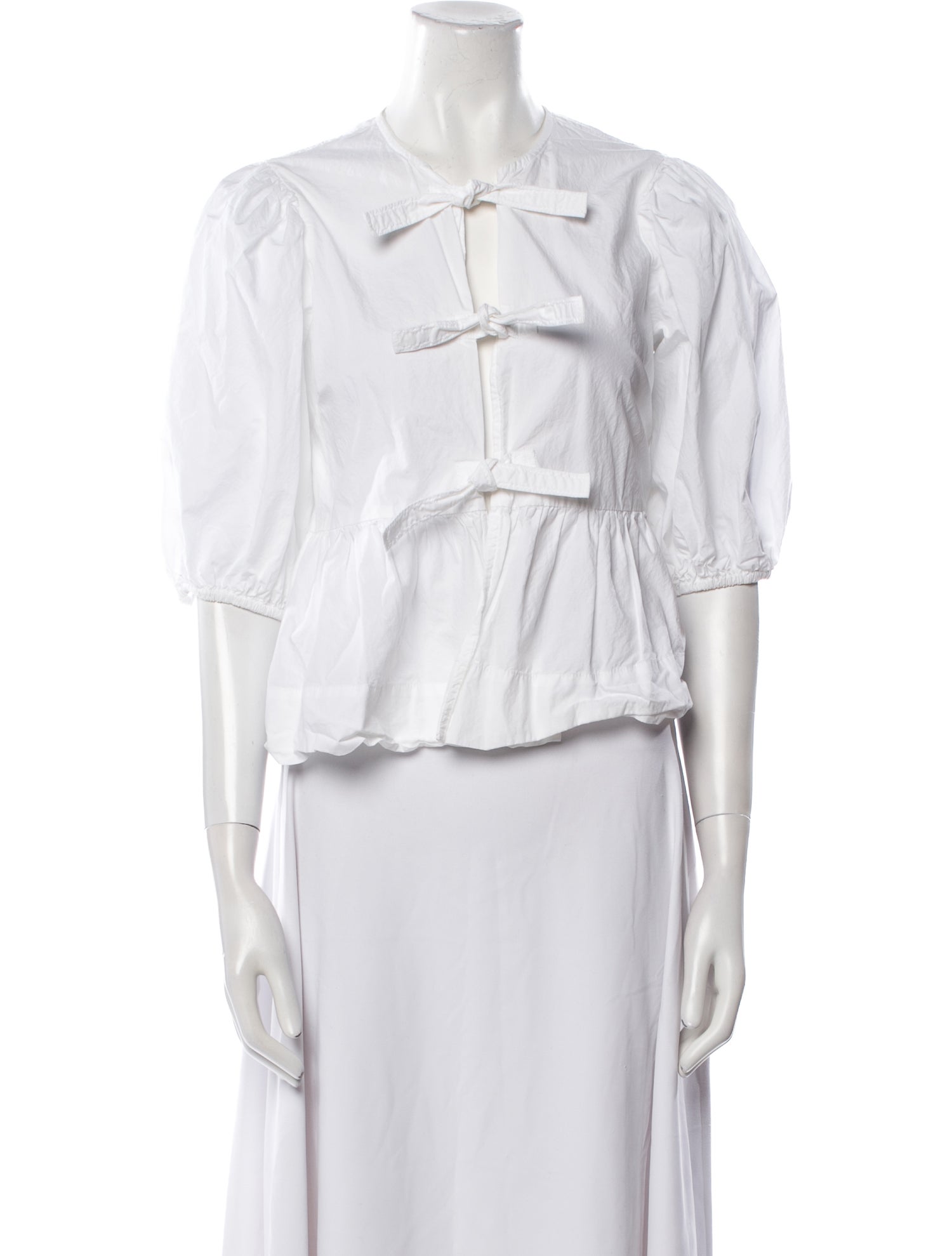 Ganni V-Neck Three-Quarter Sleeve Crop Top