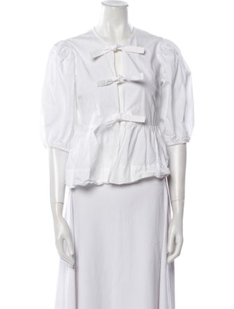 Ganni V-Neck Three-Quarter Sleeve Crop Top