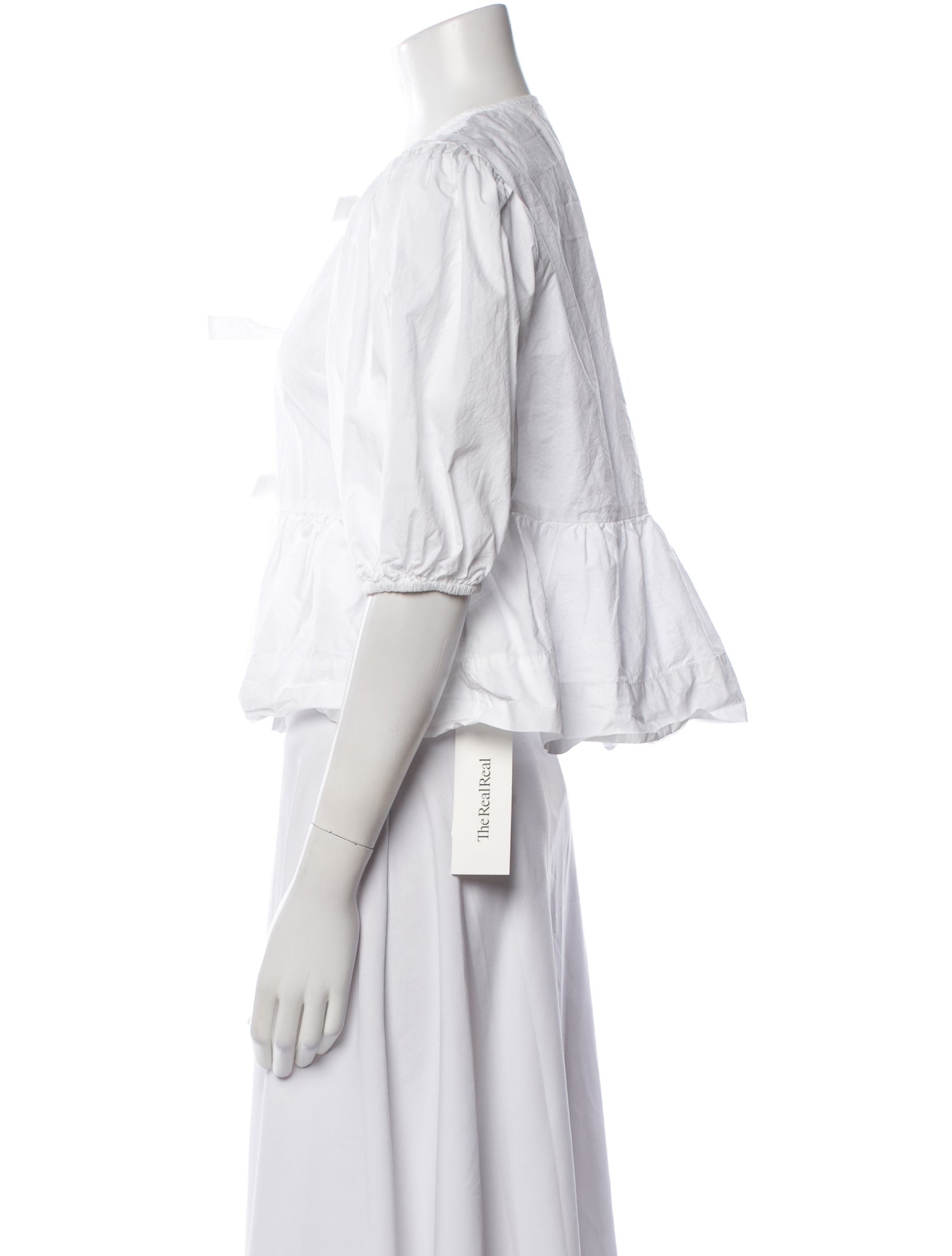 Ganni V-Neck Three-Quarter Sleeve Crop Top