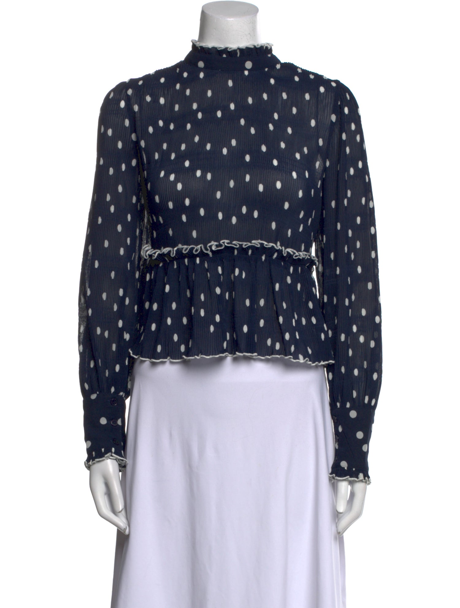 Ganni Polka Dot Print Mock Neck Blouse