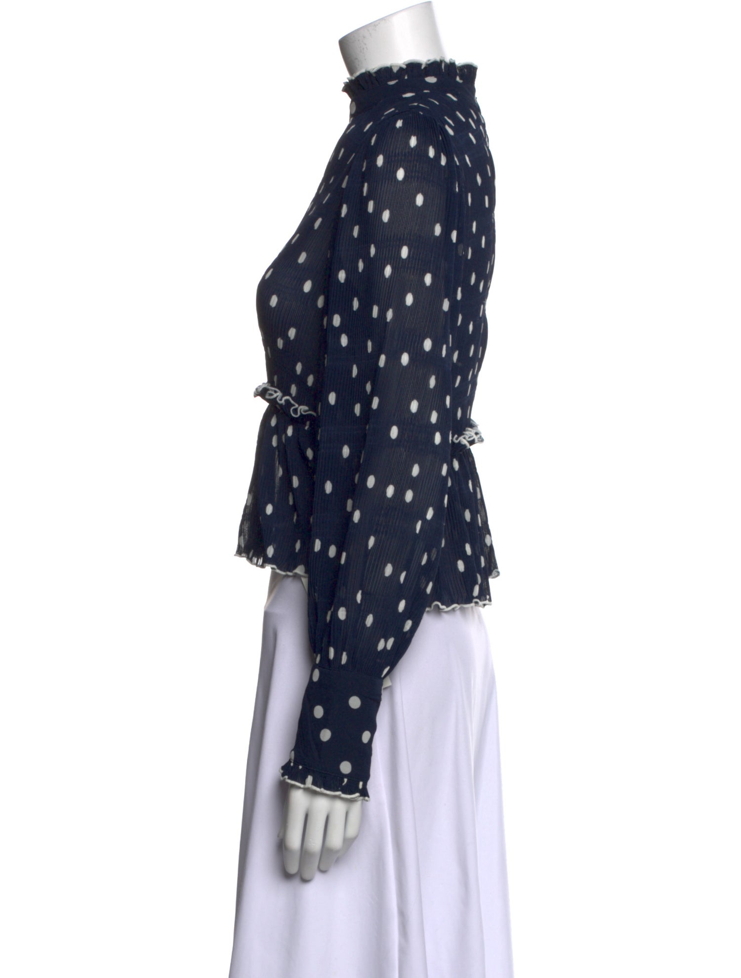Ganni Polka Dot Print Mock Neck Blouse