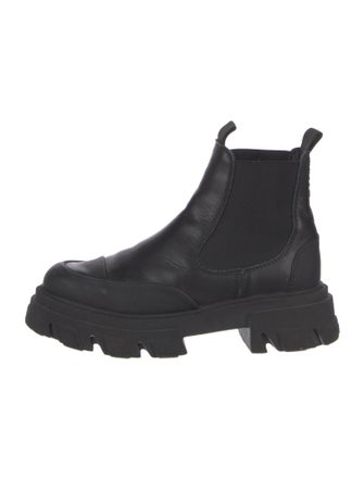 Ganni Leather Whipstitch Trim Chelsea Boots