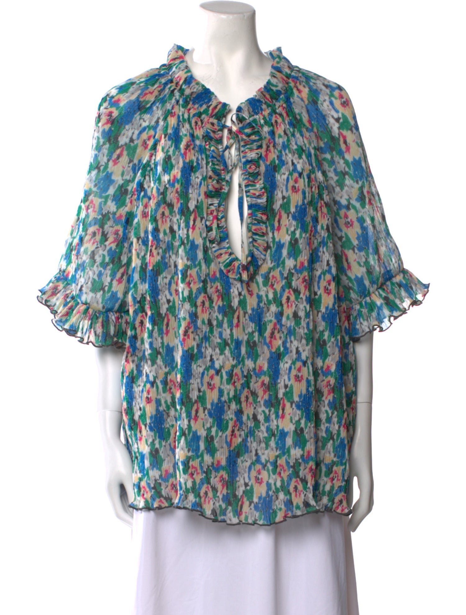 Ganni Floral Print Tie Neck Tunic
