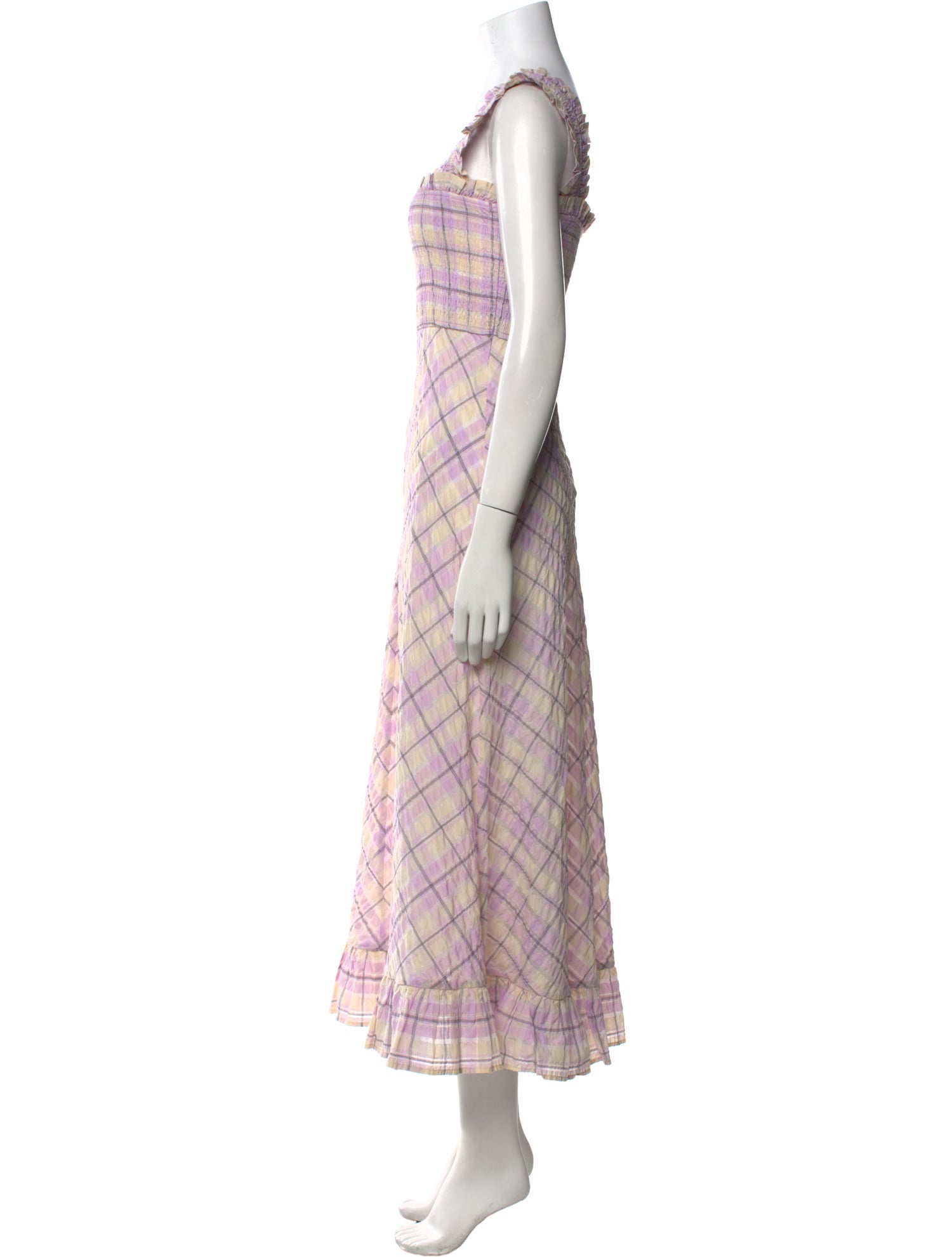 Ganni Plaid Print Long Dress