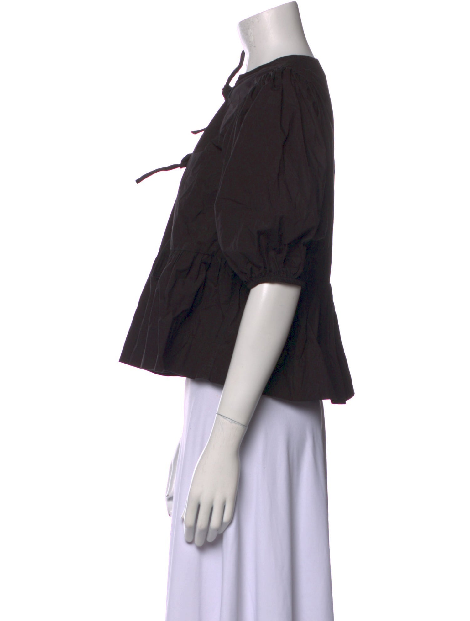 Ganni Tie Neck Short Sleeve Crop Top