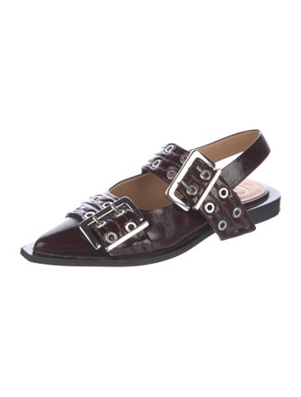 Ganni Patent Leather Studded Accents Slingback Flats