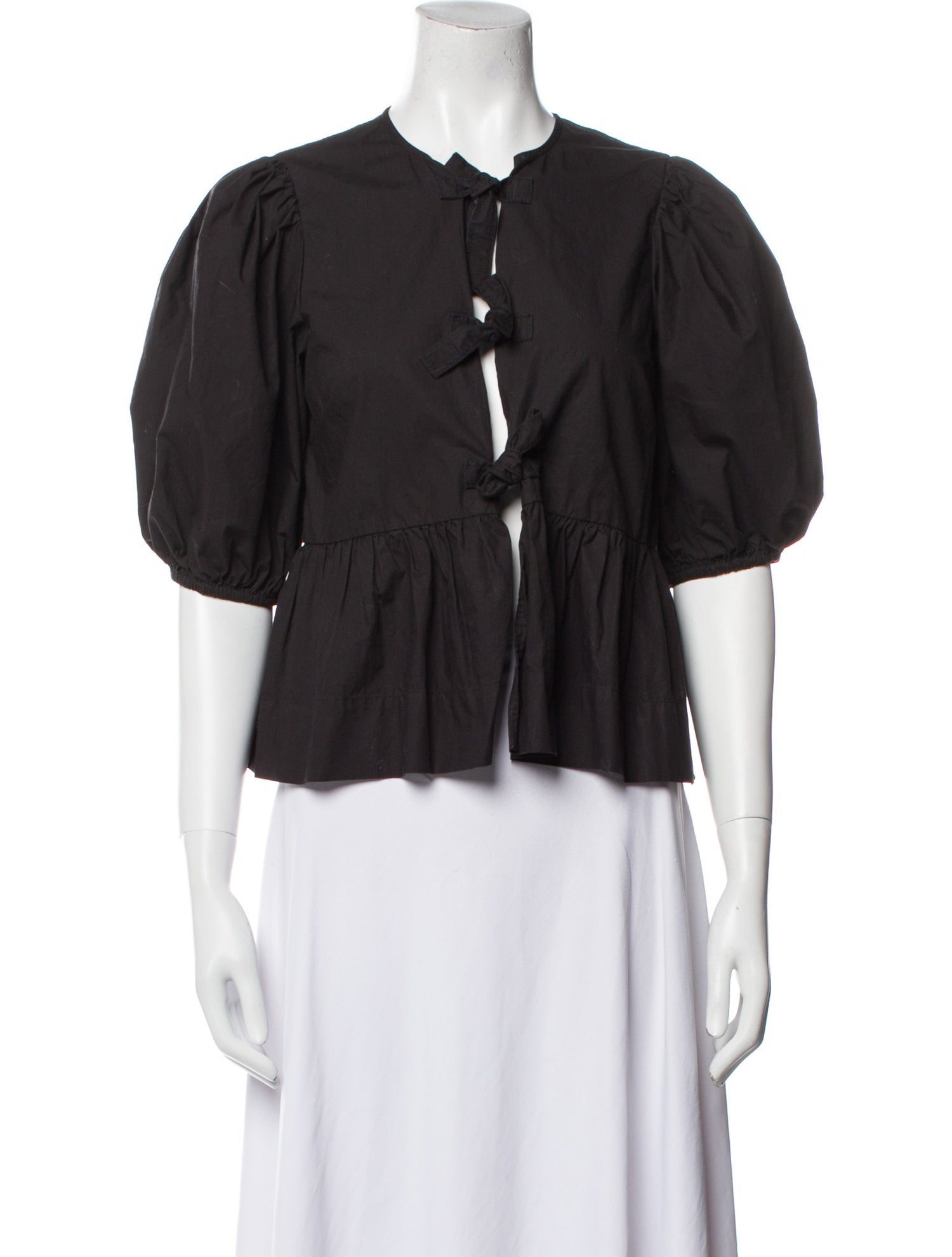 Ganni V-Neck Three-Quarter Sleeve Crop Top